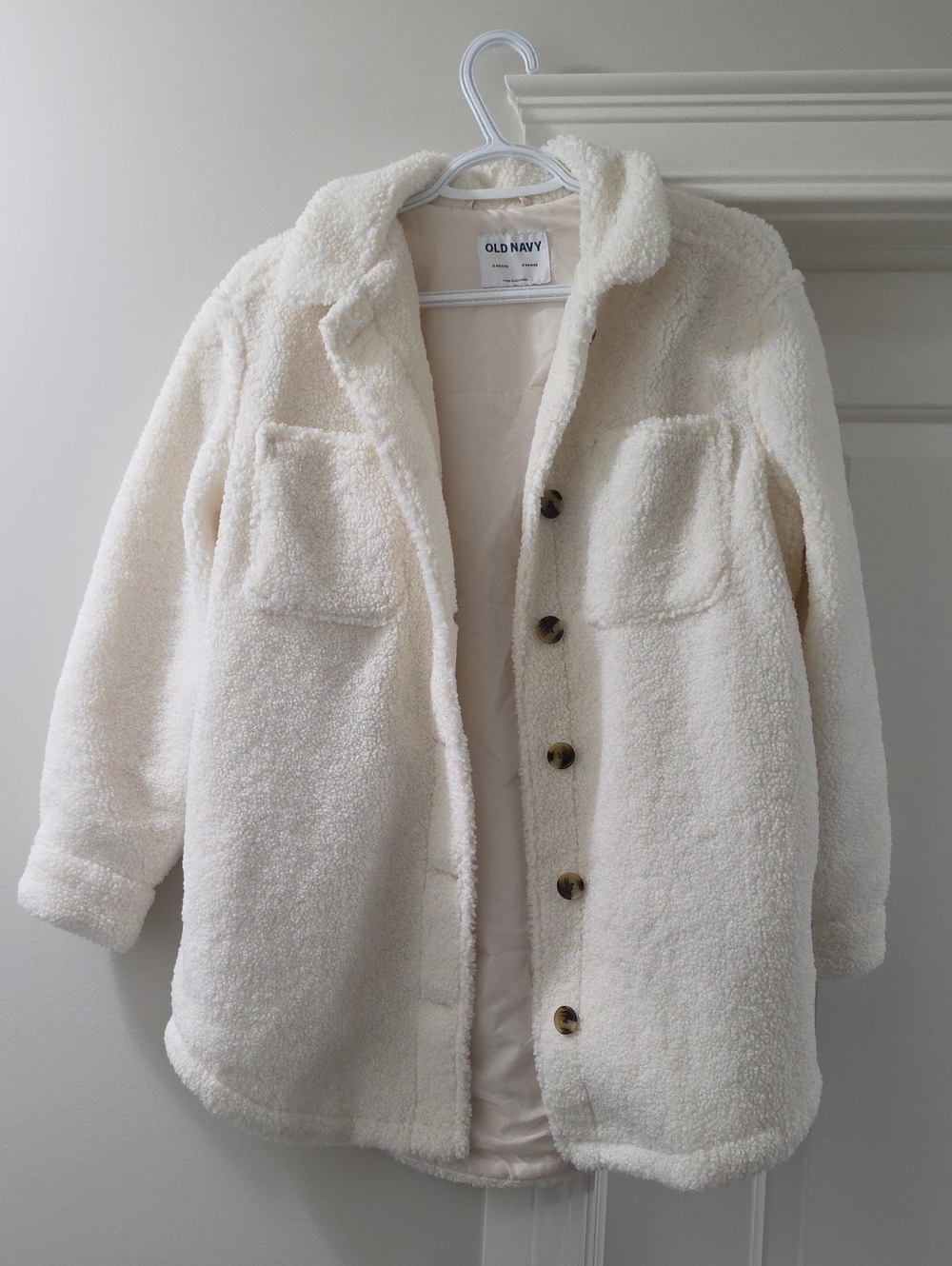 Old Navy Cream Teddy Shacket with Button Front